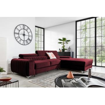 Coltar extensibil dreapta 3 locuri ELTAP, RT-25VE, Grayson, 278x205x92 cm, lemn/poliester, rosu inchis