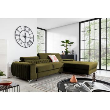 Coltar extensibil dreapta 3 locuri ELTAP, RT-33NU, Grayson, 278x205x92 cm, lemn/poliester, verde olive
