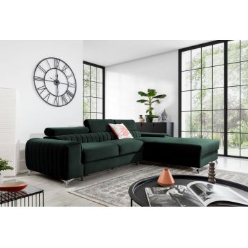 Coltar extensibil dreapta 3 locuri ELTAP, RT-35LO, Grayson, 278x205x92 cm, lemn/poliester, verde inchis