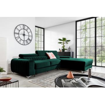 Coltar extensibil dreapta 3 locuri ELTAP, RT-35NU, Grayson, 278x205x92 cm, lemn/poliester, verde inchis