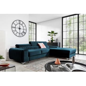 Coltar extensibil dreapta 3 locuri ELTAP, RT-40NU, Grayson, 278x205x92 cm, lemn/poliester, albastru inchis