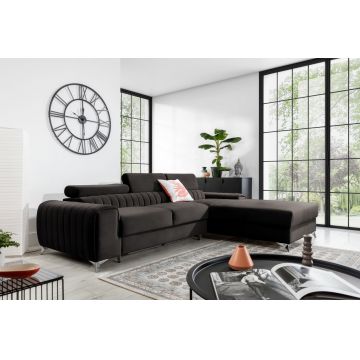 Coltar extensibil dreapta 3 locuri ELTAP, RT-97RIV, Grayson, 278x205x92 cm, lemn/poliester, gri inchis
