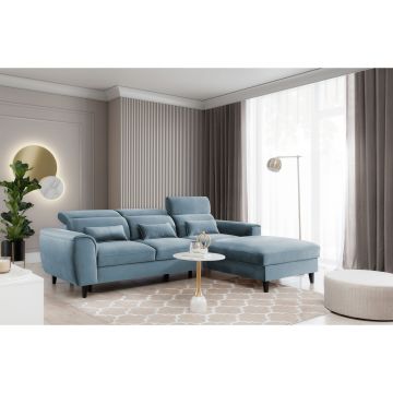 Coltar extensibil dreapta 4 locuri ELTAP, Foble, 267x196x100 cm, lemn/poliester, albastru deschis