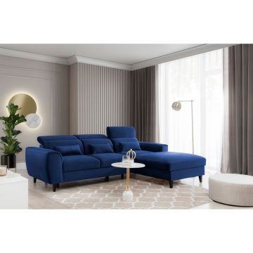 Coltar extensibil dreapta 4 locuri ELTAP, Foble, 267x196x100 cm, lemn/poliester, albastru inchis