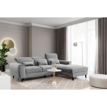 Coltar extensibil dreapta 4 locuri ELTAP, Foble, 267x196x100 cm, lemn/poliester, gri deschis