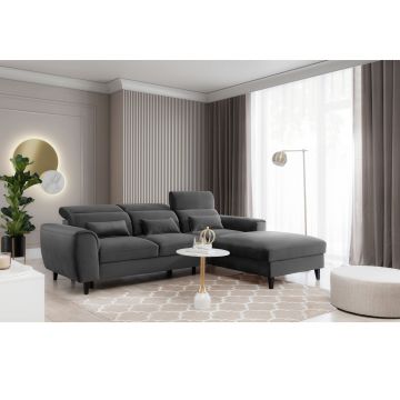 Coltar extensibil dreapta 4 locuri ELTAP, Foble, 267x196x100 cm, lemn/poliester, gri inchis