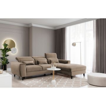 Coltar extensibil dreapta 4 locuri ELTAP, Foble, 267x196x100 cm, lemn/poliester, maro deschis