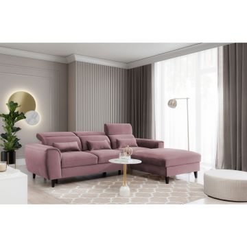 Coltar extensibil dreapta 4 locuri ELTAP, Foble, 267x196x100 cm, lemn/poliester, roz inchis