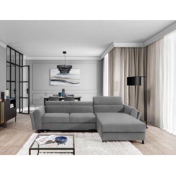 Coltar extensibil dreapta 4 locuri ELTAP, Mari-38, Mariall, 288x200x92 cm, lemn/poliester, gri