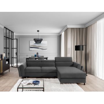 Coltar extensibil dreapta 4 locuri ELTAP, Mari-39, Mariall, 288x200x92 cm, lemn/poliester, gri inchis