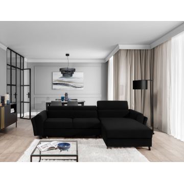 Coltar extensibil dreapta 4 locuri ELTAP, Mari-40, Mariall, 288x200x92 cm, lemn/poliester, negru