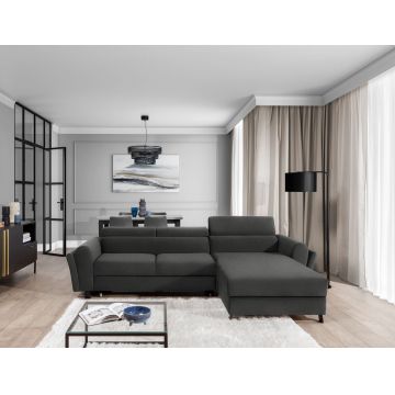 Coltar extensibil dreapta 4 locuri ELTAP, Mari-41, Mariall, 288x200x92 cm, lemn/poliester, gri inchis
