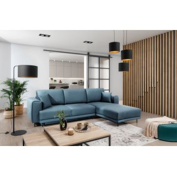 Coltar extensibil dreapta 4 locuri ELTAP, RT-100VE, Dalia, 289x190x95 cm, lemn/poliester, albastru deschis