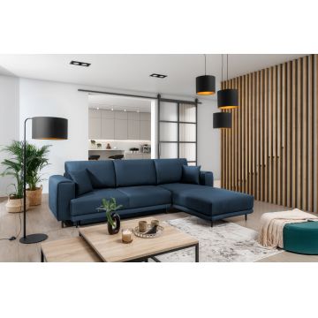 Coltar extensibil dreapta 4 locuri ELTAP, RT-40NU, Dalia, 289x190x95 cm, lemn/poliester, albastru inchis