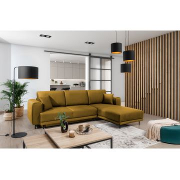 Coltar extensibil dreapta 4 locuri ELTAP, RT-45NU, Dalia, 289x190x95 cm, lemn/poliester, mustar