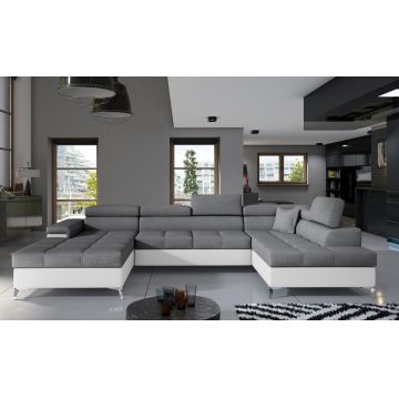 Coltar extensibil dreapta 5 locuri ELTAP, Edr-52, Eduardo, 337x205x88 cm, lemn/poliester, gri inchis/alb