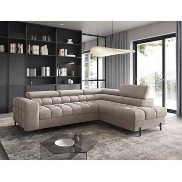Coltar extensibil dreapta 5 locuri ELTAP, RT-02PA, Ferucce, 276x200x93 cm, lemn/poliester, bej deschis