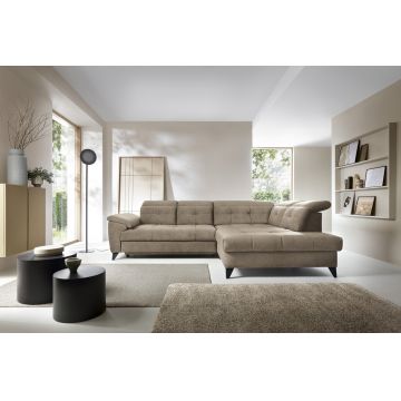 Coltar extensibil dreapta 5 locuri ELTAP, RT-20AU, Inferne, 297x210x107 cm, lemn/poliester, bej inchis
