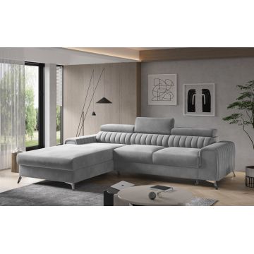Coltar extensibil stanga 3 locuri ELTAP, LT-03NU, Grayson, 278x205x92 cm, lemn/poliester, gri