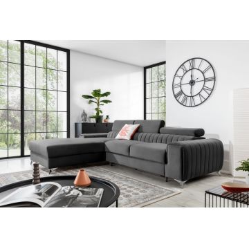 Coltar extensibil stanga 3 locuri ELTAP, LT-04NU, Grayson, 278x205x92 cm, lemn/poliester, gri