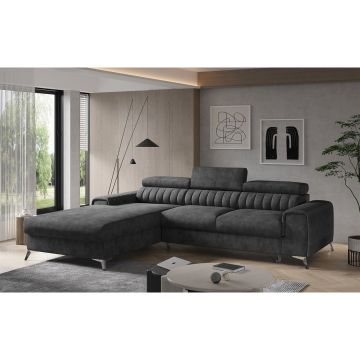 Coltar extensibil stanga 3 locuri ELTAP, LT-06LE, Grayson, 278x205x92 cm, lemn/poliester, gri inchis