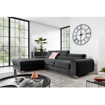 Coltar extensibil stanga 3 locuri ELTAP, LT-06NU, Grayson, 278x205x92 cm, lemn/poliester, gri inchis