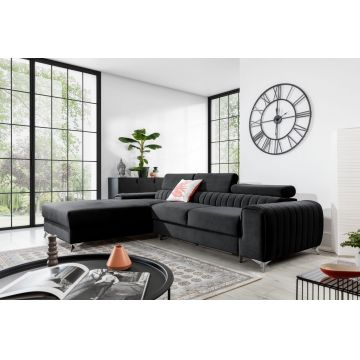 Coltar extensibil stanga 3 locuri ELTAP, LT-06VE, Grayson, 278x205x92 cm, lemn/poliester, gri inchis