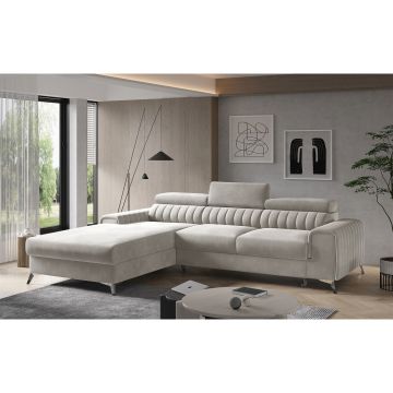 Coltar extensibil stanga 3 locuri ELTAP, LT-18SO, Grayson, 278x205x92 cm, lemn/poliester, bej deschis