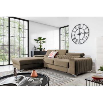 Coltar extensibil stanga 3 locuri ELTAP, LT-20NU, Grayson, 278x205x92 cm, lemn/poliester, maro deschis