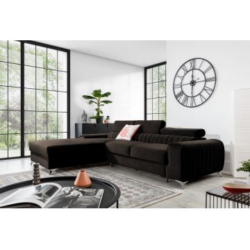 Coltar extensibil stanga 3 locuri ELTAP, LT-22NU, Grayson, 278x205x92 cm, lemn/poliester, maro inchis