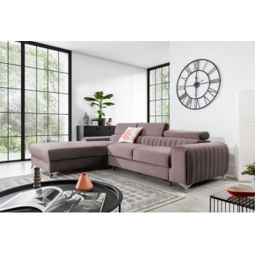Coltar extensibil stanga 3 locuri ELTAP, LT-24LO, Grayson, 278x205x92 cm, lemn/poliester, roz