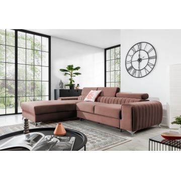 Coltar extensibil stanga 3 locuri ELTAP, LT-24NU, Grayson, 278x205x92 cm, lemn/poliester, roz