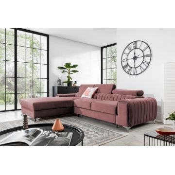 Coltar extensibil stanga 3 locuri ELTAP, LT-24VE, Grayson, 278x205x92 cm, lemn/poliester, roz