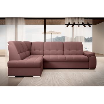 Coltar extensibil stanga 3 locuri ELTAP, LT-24VE, Sado, 272x192x95 cm, lemn/poliester, roz inchis