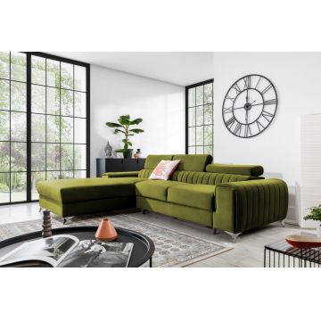 Coltar extensibil stanga 3 locuri ELTAP, LT-33LO, Grayson, 278x205x92 cm, lemn/poliester, verde olive