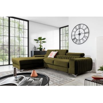 Coltar extensibil stanga 3 locuri ELTAP, LT-33NU, Grayson, 278x205x92 cm, lemn/poliester, verde olive