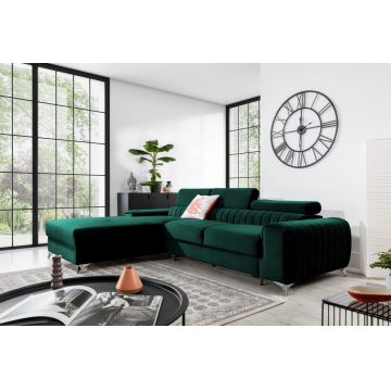 Coltar extensibil stanga 3 locuri ELTAP, LT-35NU, Grayson, 278x205x92 cm, lemn/poliester, verde inchis