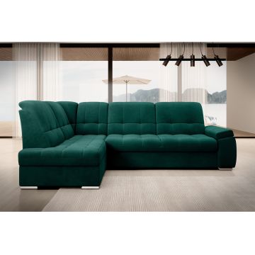 Coltar extensibil stanga 3 locuri ELTAP, LT-35NU, Sado, 272x192x95 cm, lemn/poliester, verde inchis