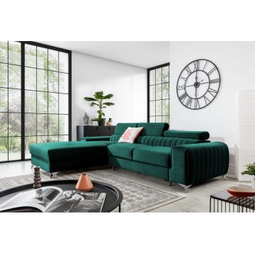 Coltar extensibil stanga 3 locuri ELTAP, LT-38VE, Grayson, 278x205x92 cm, lemn/poliester, verde inchis