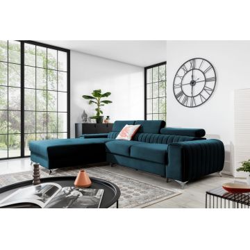 Coltar extensibil stanga 3 locuri ELTAP, LT-40NU, Grayson, 278x205x92 cm, lemn/poliester, albastru inchis