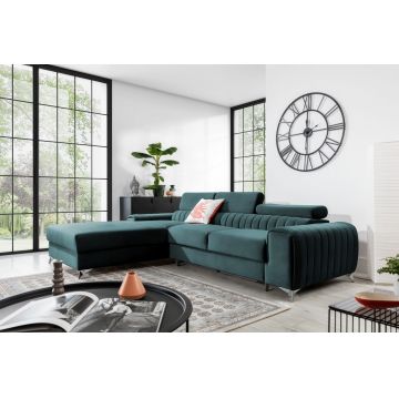 Coltar extensibil stanga 3 locuri ELTAP, LT-76MO, Grayson, 278x205x92 cm, lemn/poliester, verde