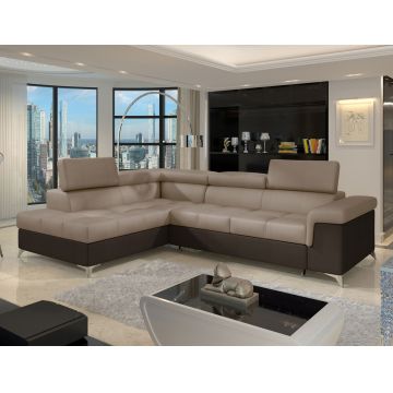 Coltar extensibil stanga 4 locuri ELTAP, ERI-49, Eridano, 275x202x88 cm, lemn/poliester, maro deschis/maro inchis