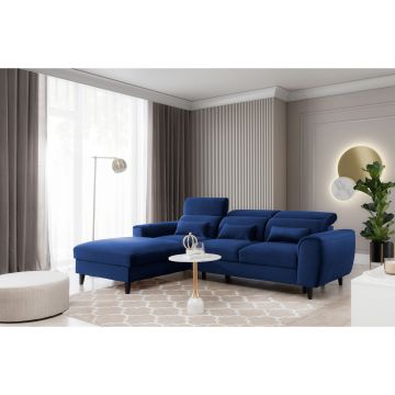 Coltar extensibil stanga 4 locuri ELTAP, Foble, 267x196x100 cm, lemn/poliester, albastru inchis