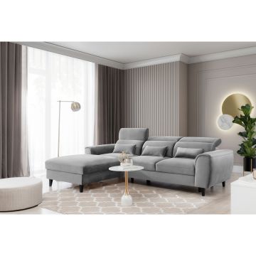 Coltar extensibil stanga 4 locuri ELTAP, Foble, 267x196x100 cm, lemn/poliester, gri deschis