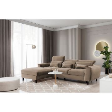 Coltar extensibil stanga 4 locuri ELTAP, Foble, 267x196x100 cm, lemn/poliester, maro deschis