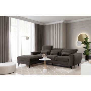 Coltar extensibil stanga 4 locuri ELTAP, Foble, 267x196x100 cm, lemn/poliester, maro inchis