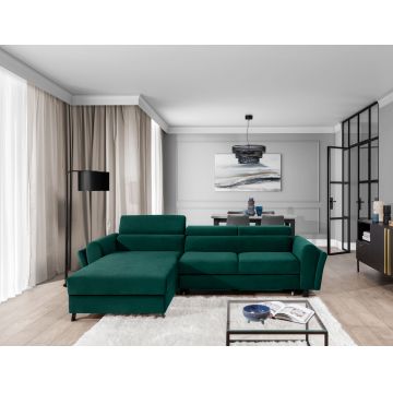 Coltar extensibil stanga 4 locuri ELTAP, Mari-06, Mariall, 288x200x92 cm, lemn/poliester, verde inchis
