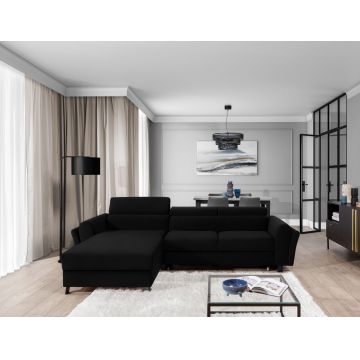 Coltar extensibil stanga 4 locuri ELTAP, Mari-16, Mariall, 288x200x92 cm, lemn/poliester, negru