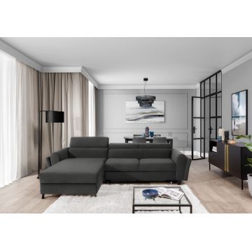 Coltar extensibil stanga 4 locuri ELTAP, Mari-17, Mariall, 288x200x92 cm, lemn/poliester, gri inchis
