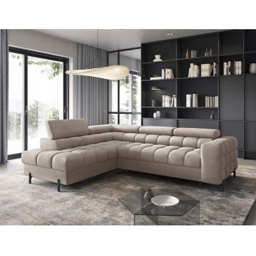 Coltar extensibil stanga 5 locuri ELTAP, LT-02PA, Ferucce, 276x200x93 cm, lemn/poliester, bej deschis